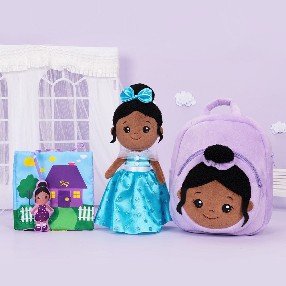 OUOZZZ Personalized Deep Skin Tone Plush Blue Princess Doll