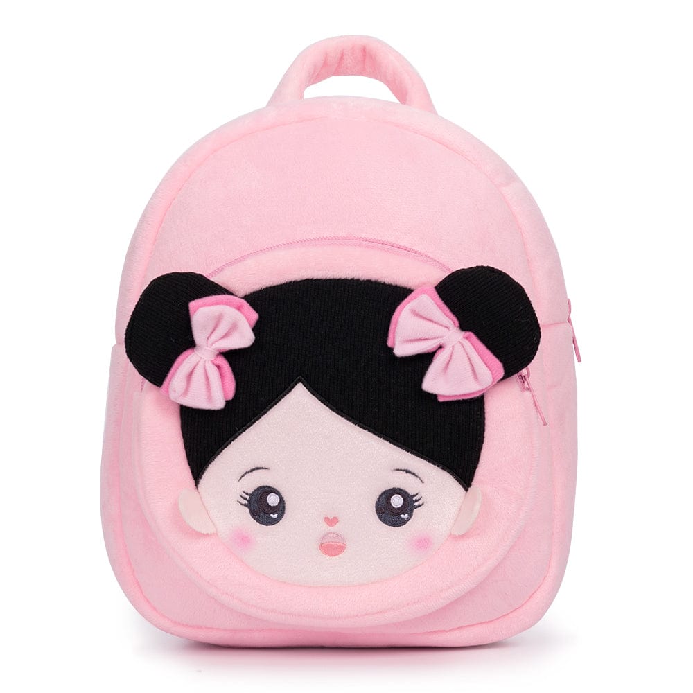 OUOZZZ Personalized Black Hair Pink Plush Baby Girl Backpack