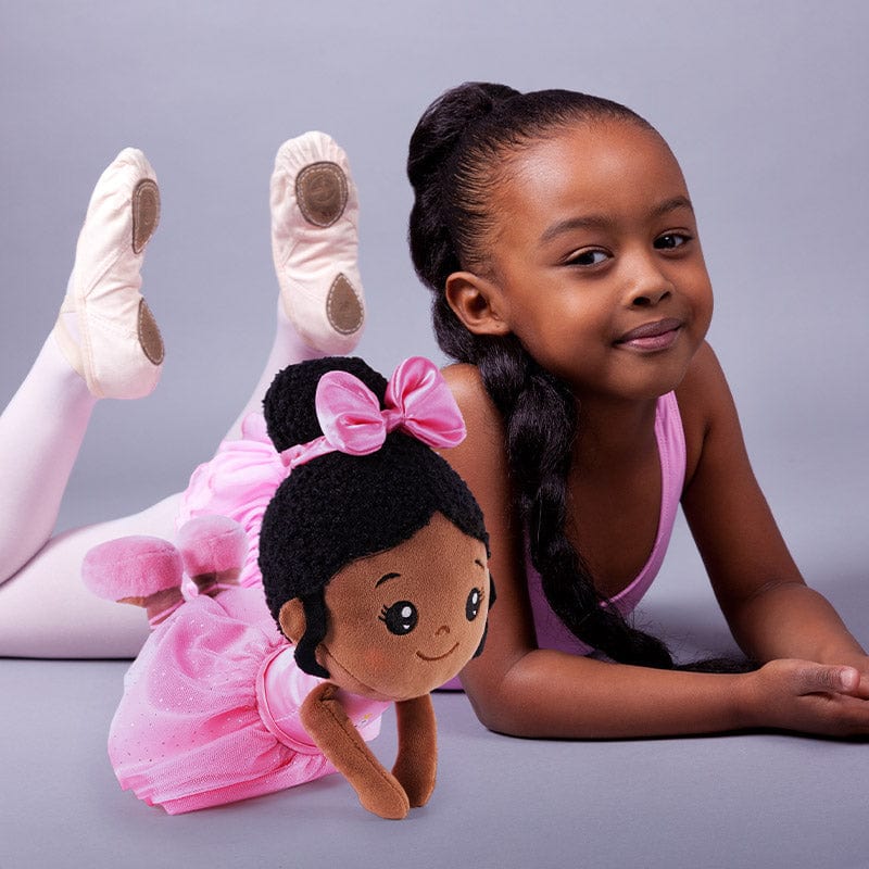 OUOZZZ Personalized Deep Skin Tone Plush Pink Ballet Doll