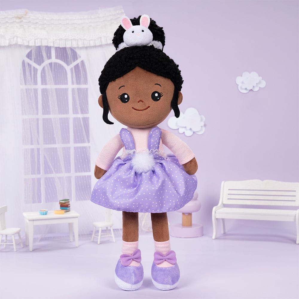OUOZZZ Personalized Deep Skin Tone Plush Purple Bunny Doll