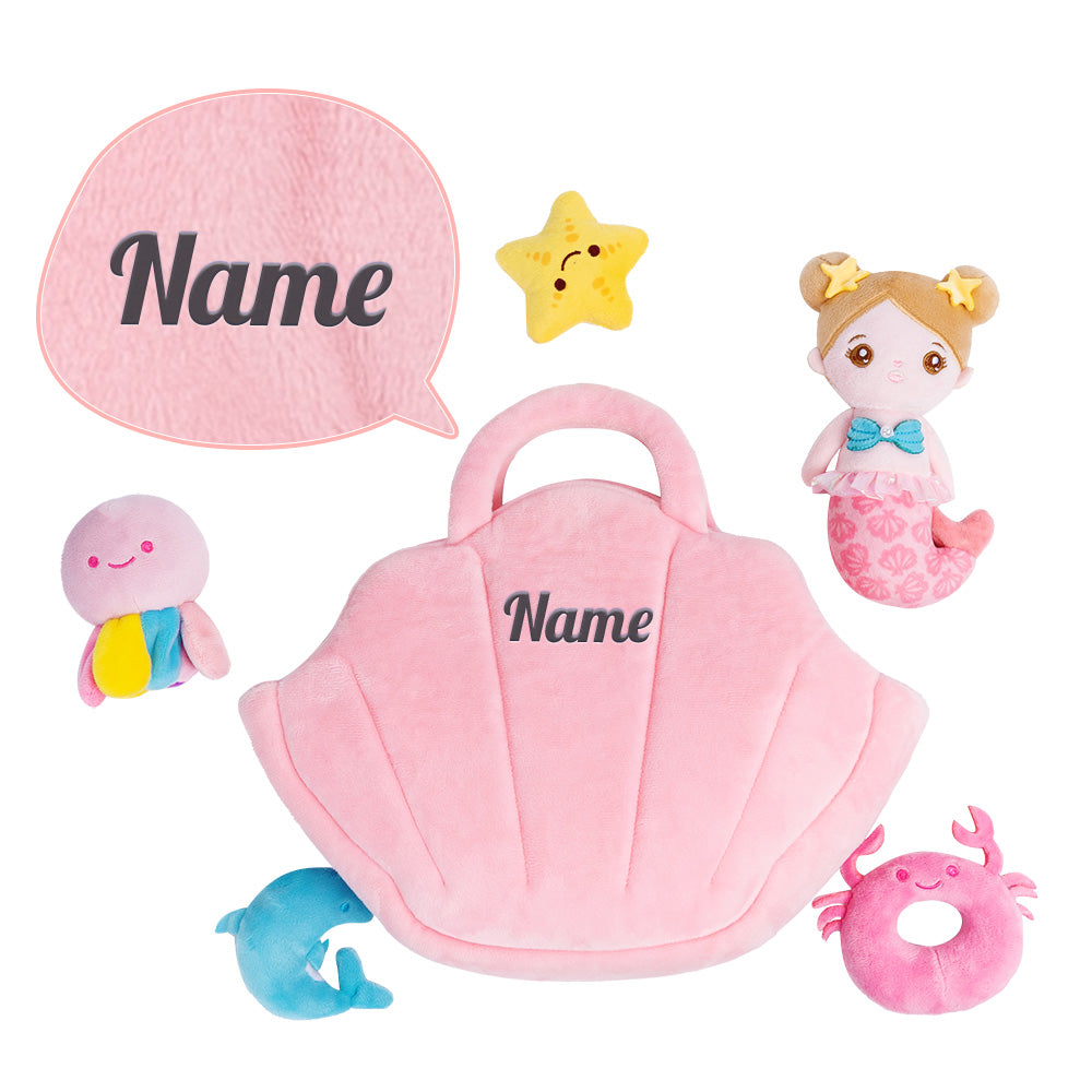 Ouozzz Plush Mermaid Shell Sensory Toy Set with 4 Marine Creatures