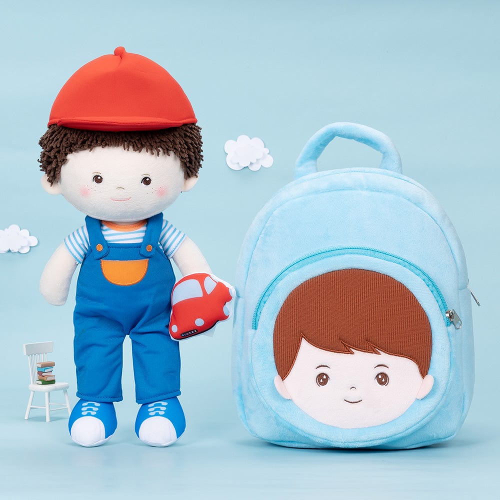 OUOZZZ Personalized Blue Plush Baby Boy Backpack