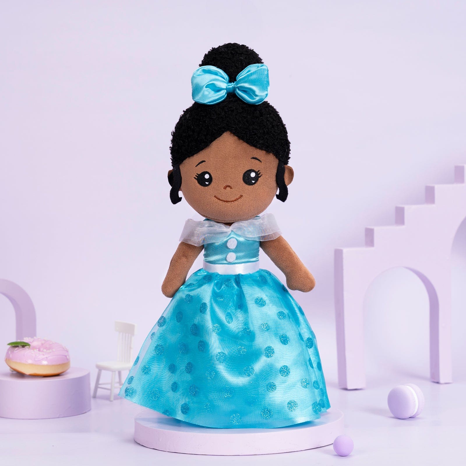 OUOZZZ Personalized Deep Skin Tone Plush Blue Princess Doll