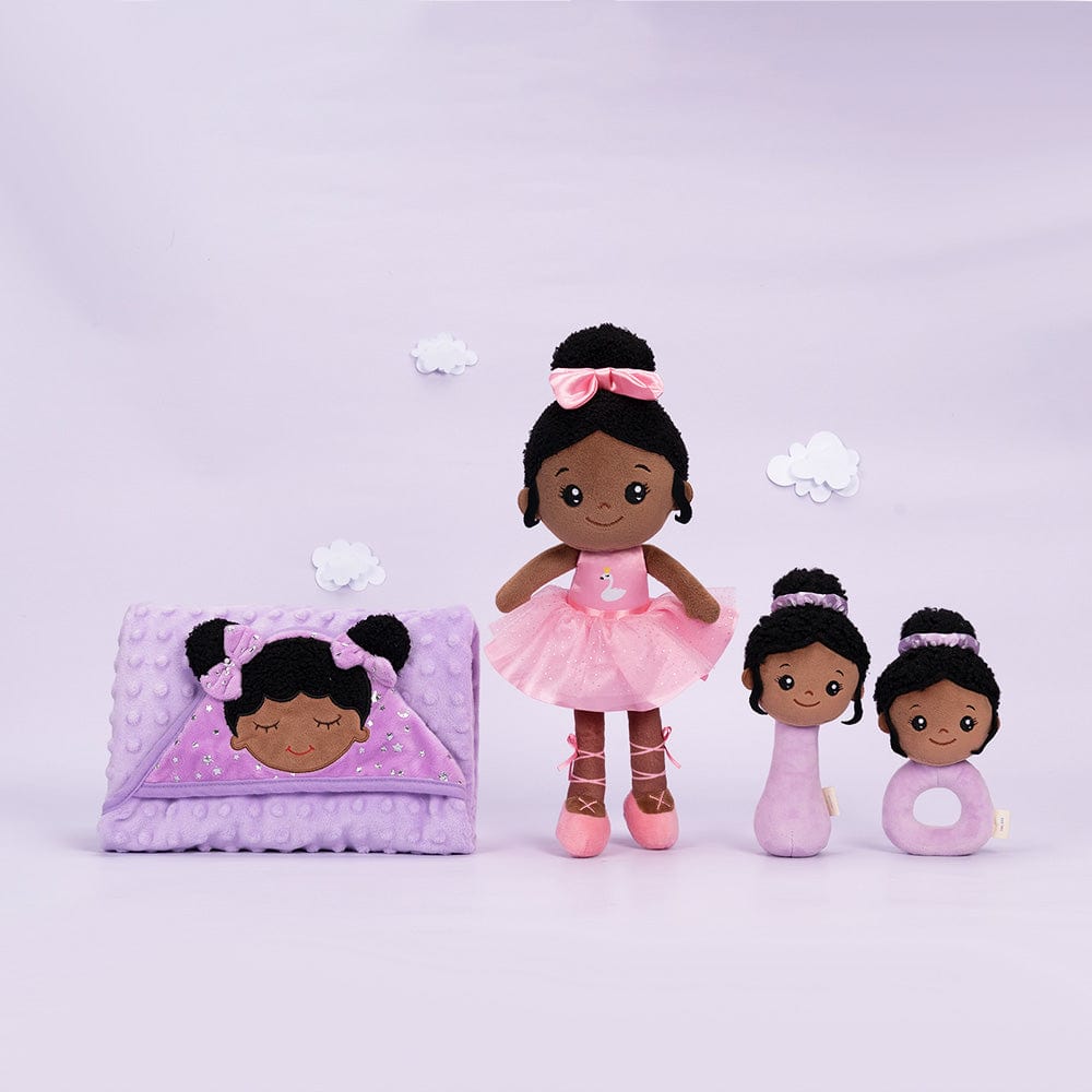 OUOZZZ Personalized Deep Skin Tone Plush Pink Ballet Doll