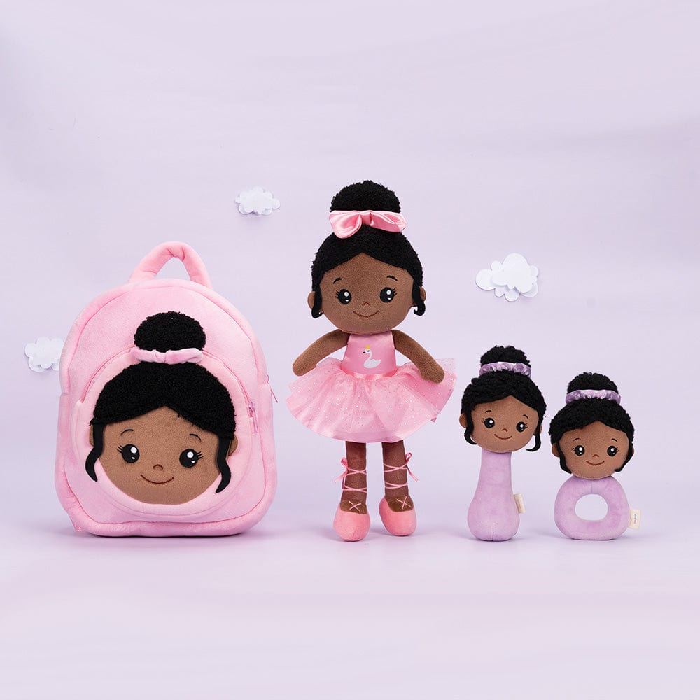 OUOZZZ Personalized Deep Skin Tone Plush Pink Ballet Doll