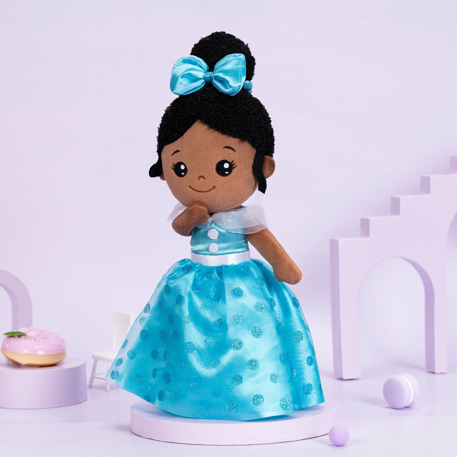 OUOZZZ Personalized Deep Skin Tone Plush Blue Princess Doll