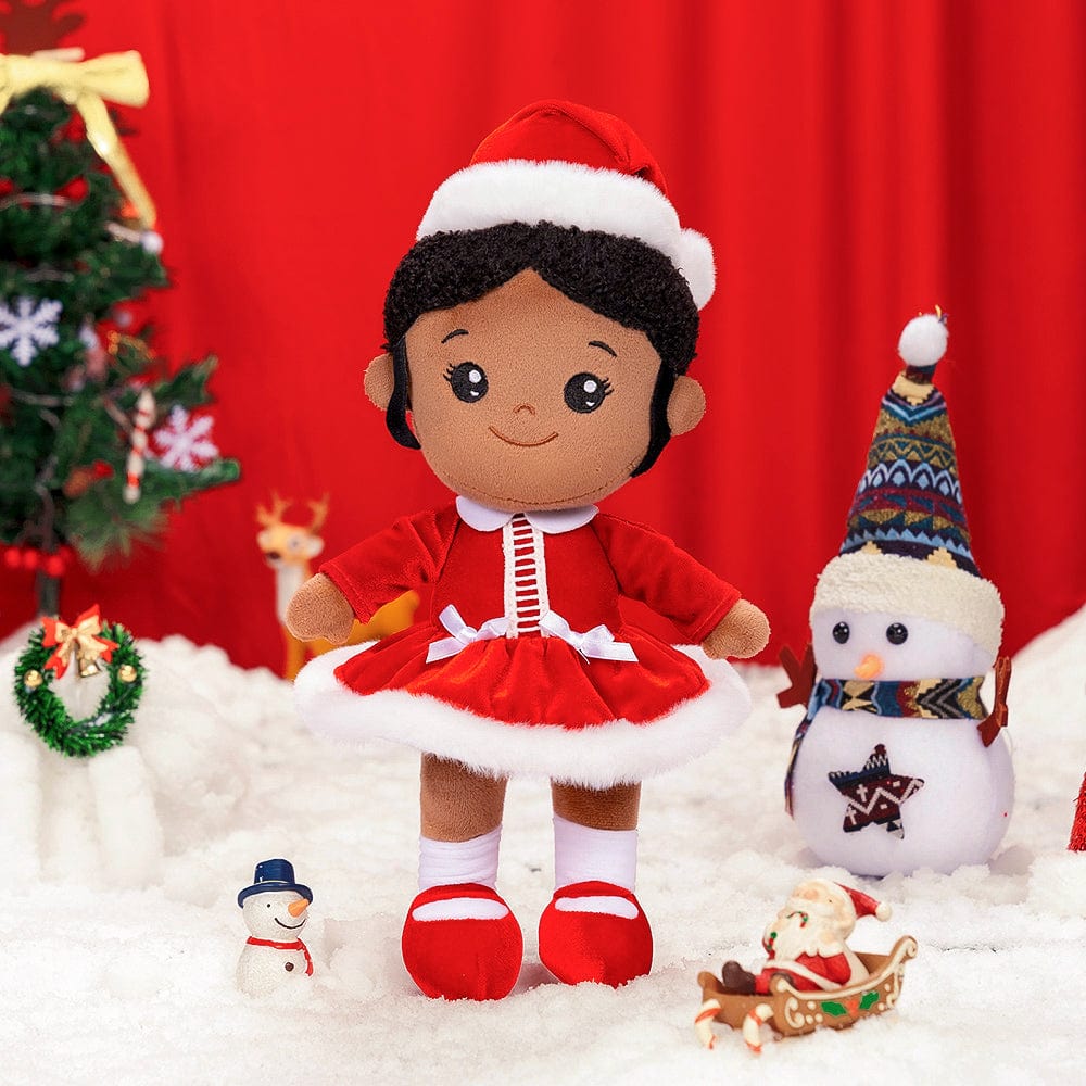 OUOZZZ Personalized Deep Skin Tone Red Christmas Plush Baby Girl Doll