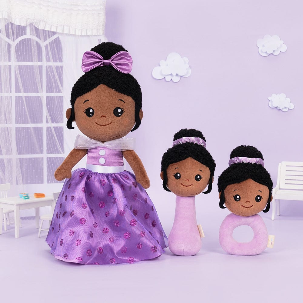 OUOZZZ Personalized Deep Skin Tone Plush Purple Princess Doll
