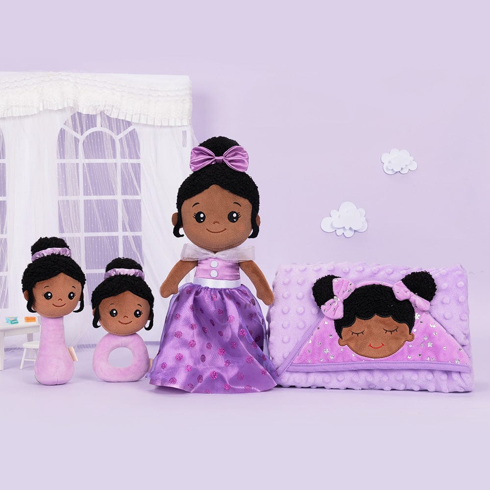 OUOZZZ Personalized Deep Skin Tone Plush Purple Princess Doll