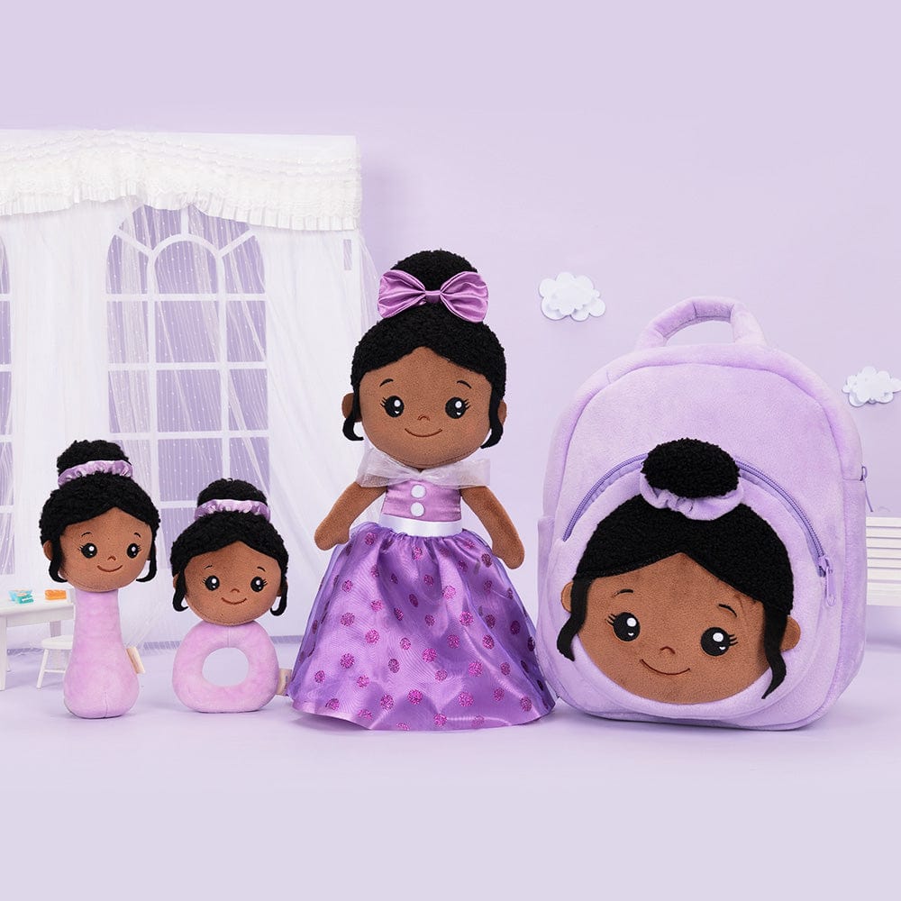 OUOZZZ Personalized Deep Skin Tone Plush Purple Princess Doll