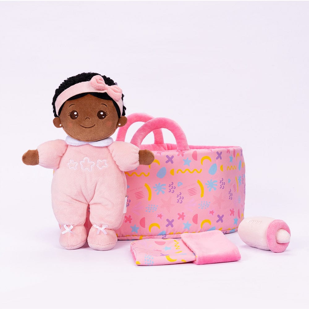 Personalizedoll Personalized  Pink Mini Deep Skin Tone Plush Baby Girl Doll & Gift Set