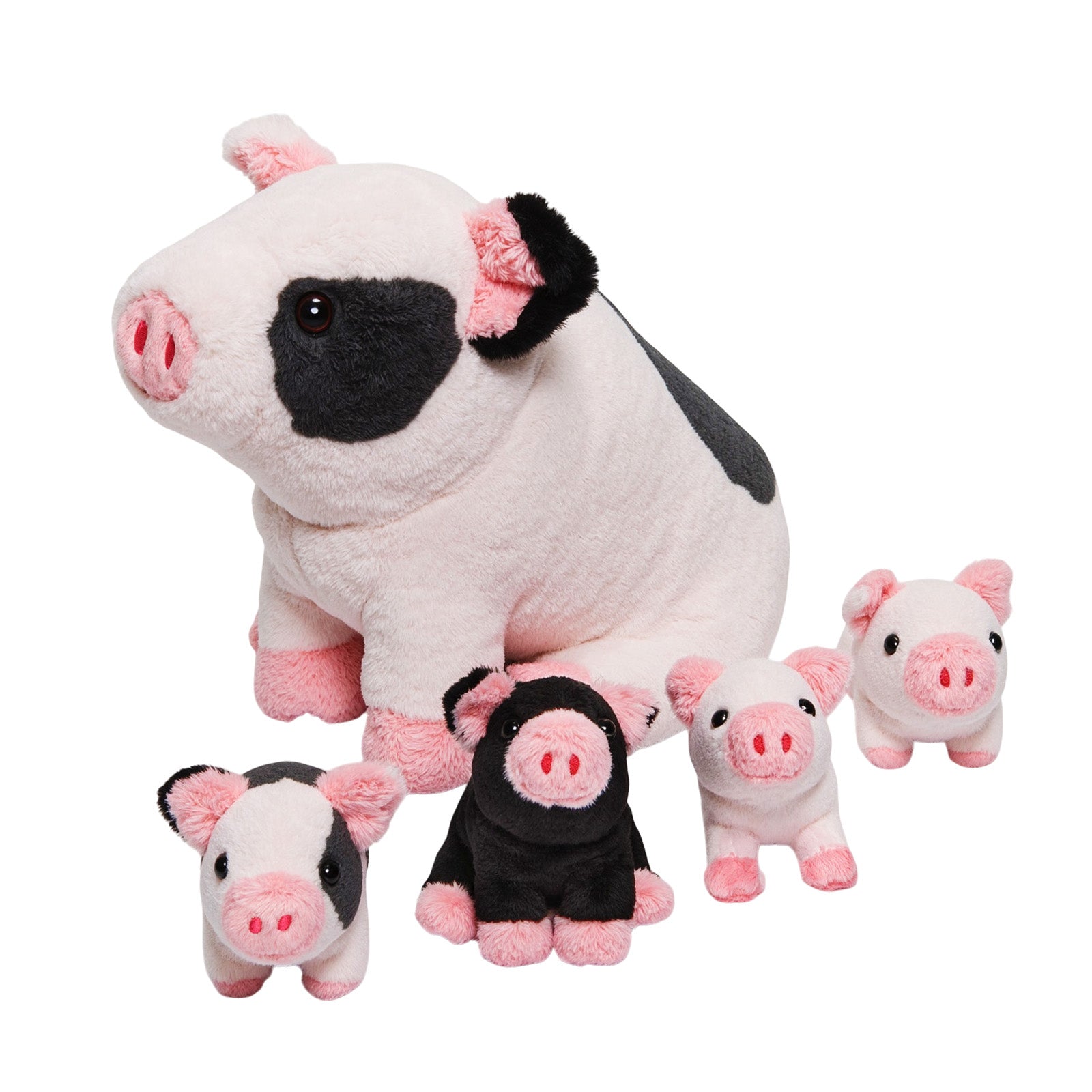Pigs Plush Toy with 4 Stuffed Piglets, Spotted, Fluffy and Soft