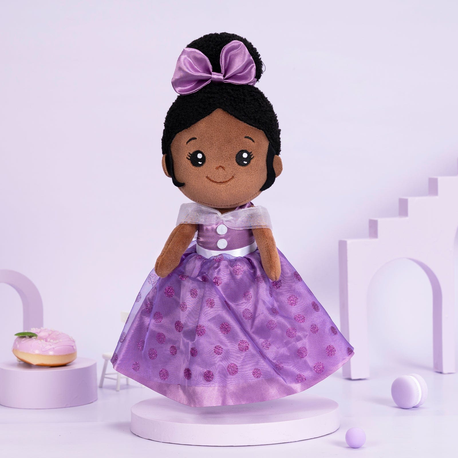OUOZZZ Personalized Deep Skin Tone Plush Purple Princess Doll