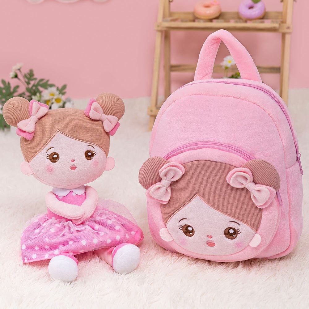 Baby's first soft backpack, personalized plush bag with cute doll