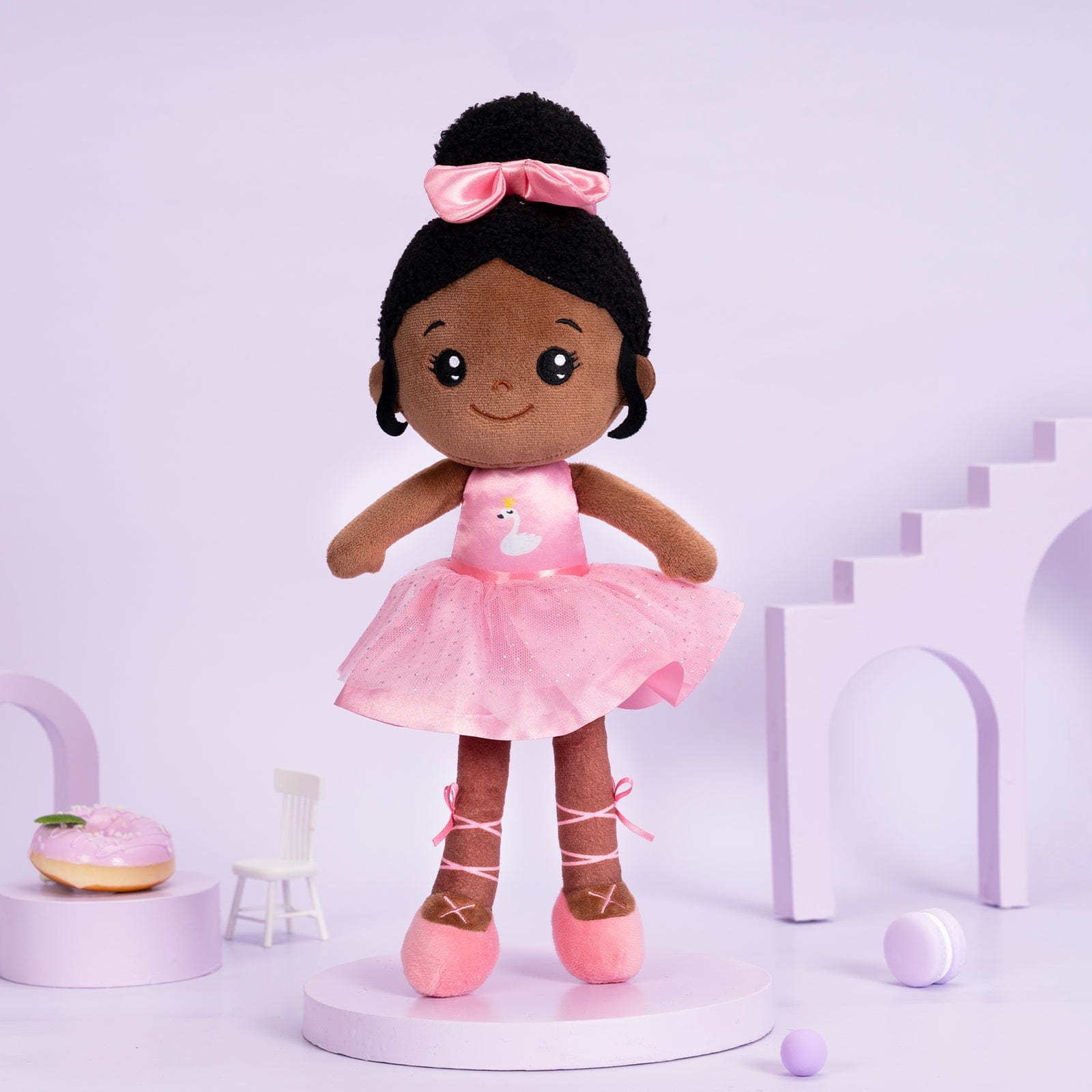 OUOZZZ Personalized Deep Skin Tone Plush Pink Ballet Doll