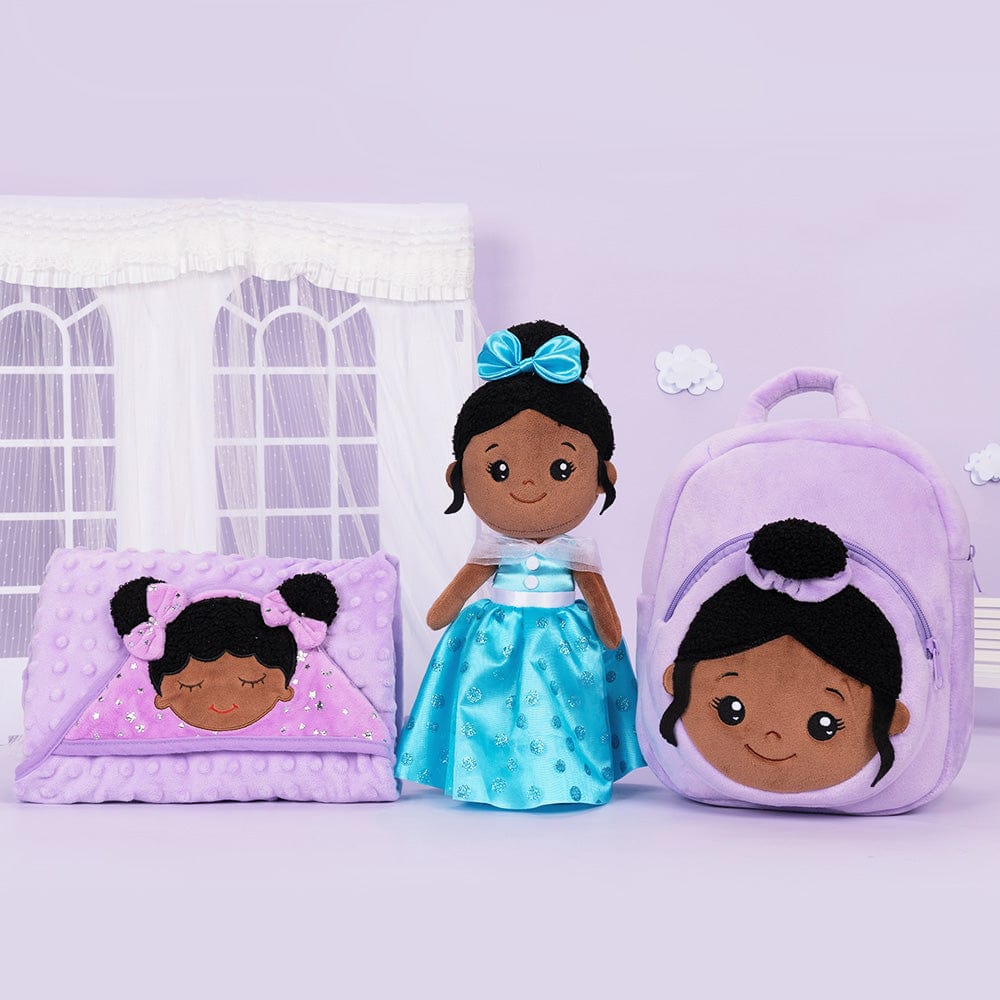 OUOZZZ Personalized Deep Skin Tone Plush Blue Princess Doll