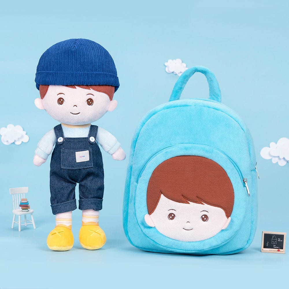 OUOZZZ Personalized Blue Plush Baby Boy Backpack