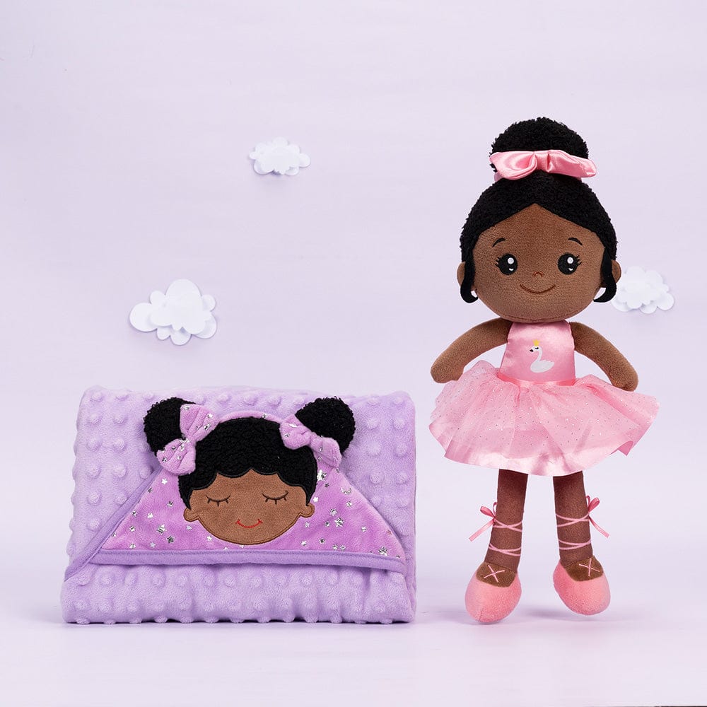 OUOZZZ Personalized Deep Skin Tone Plush Pink Ballet Doll