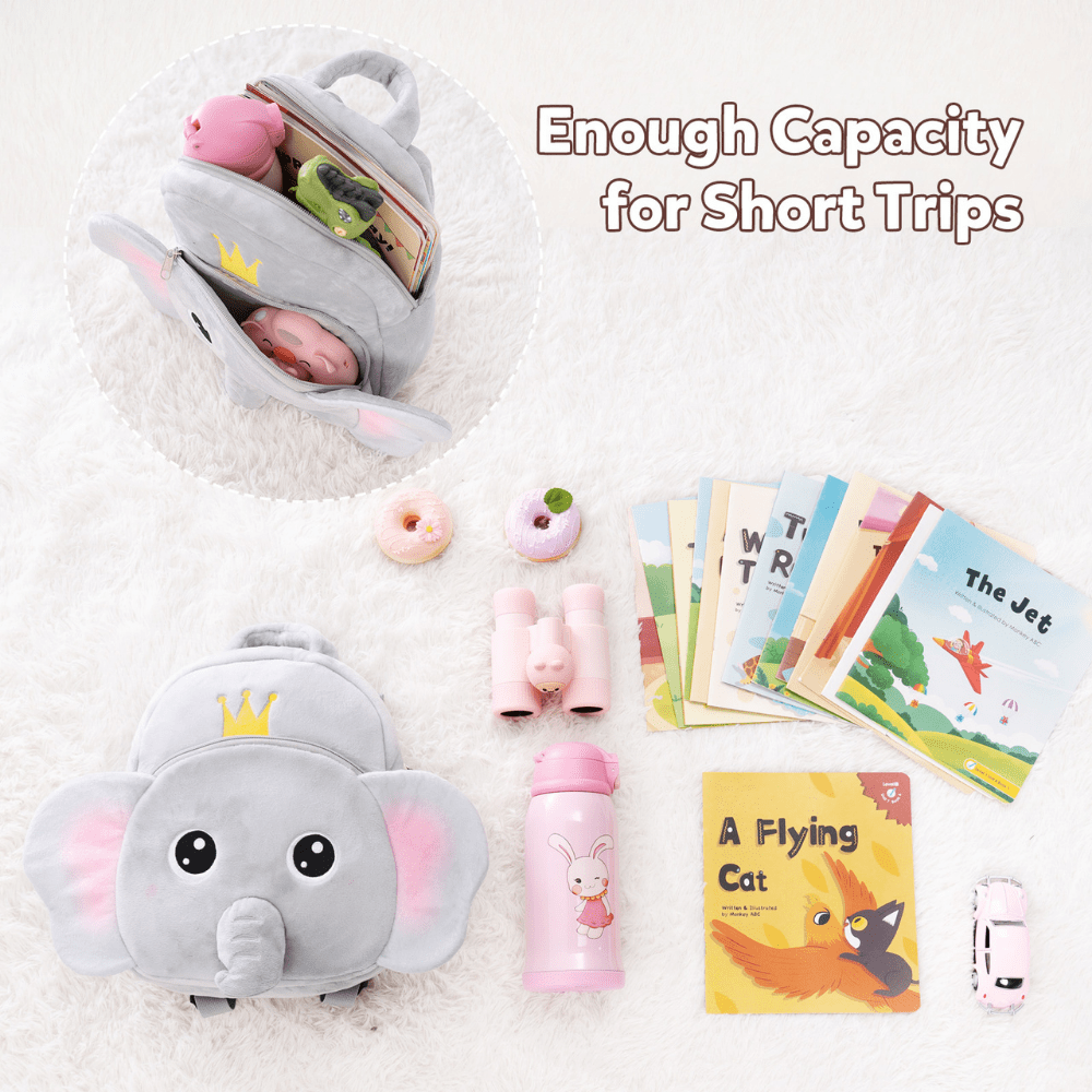 OUOZZZ Personalized Gray Elephant Plush Backpack