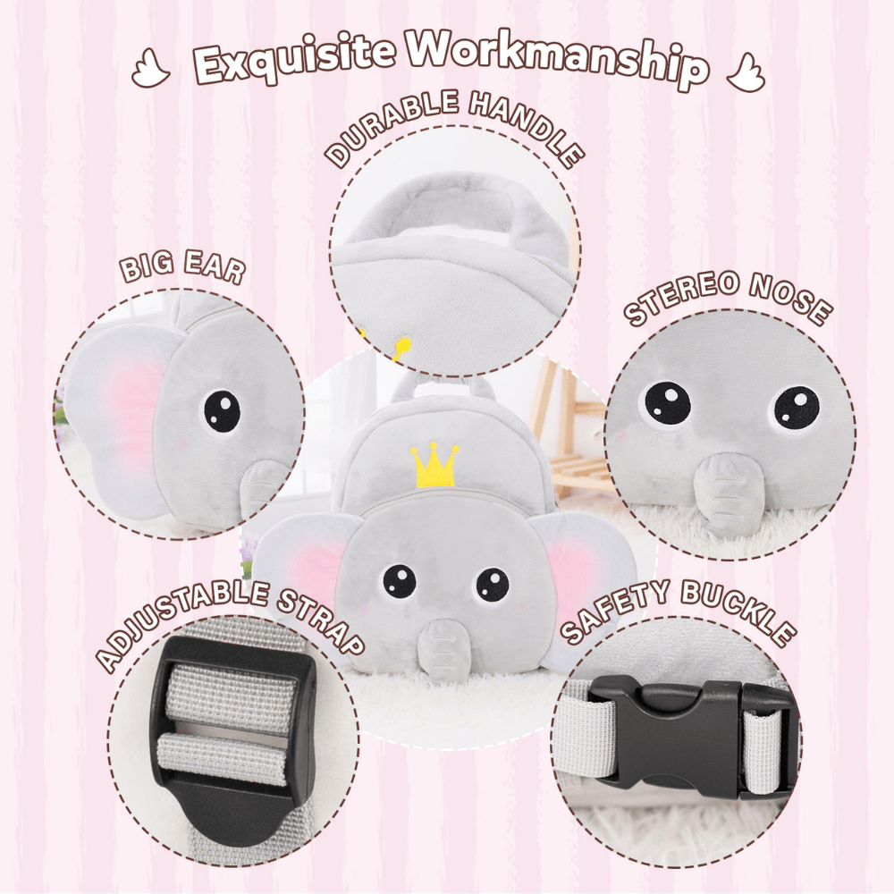 OUOZZZ Personalized Gray Elephant Plush Backpack