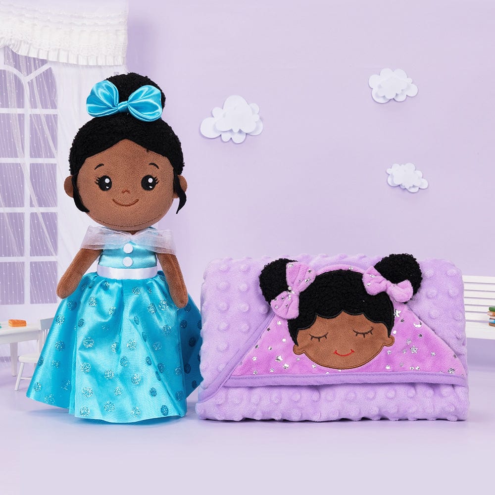 OUOZZZ Personalized Deep Skin Tone Plush Blue Princess Doll