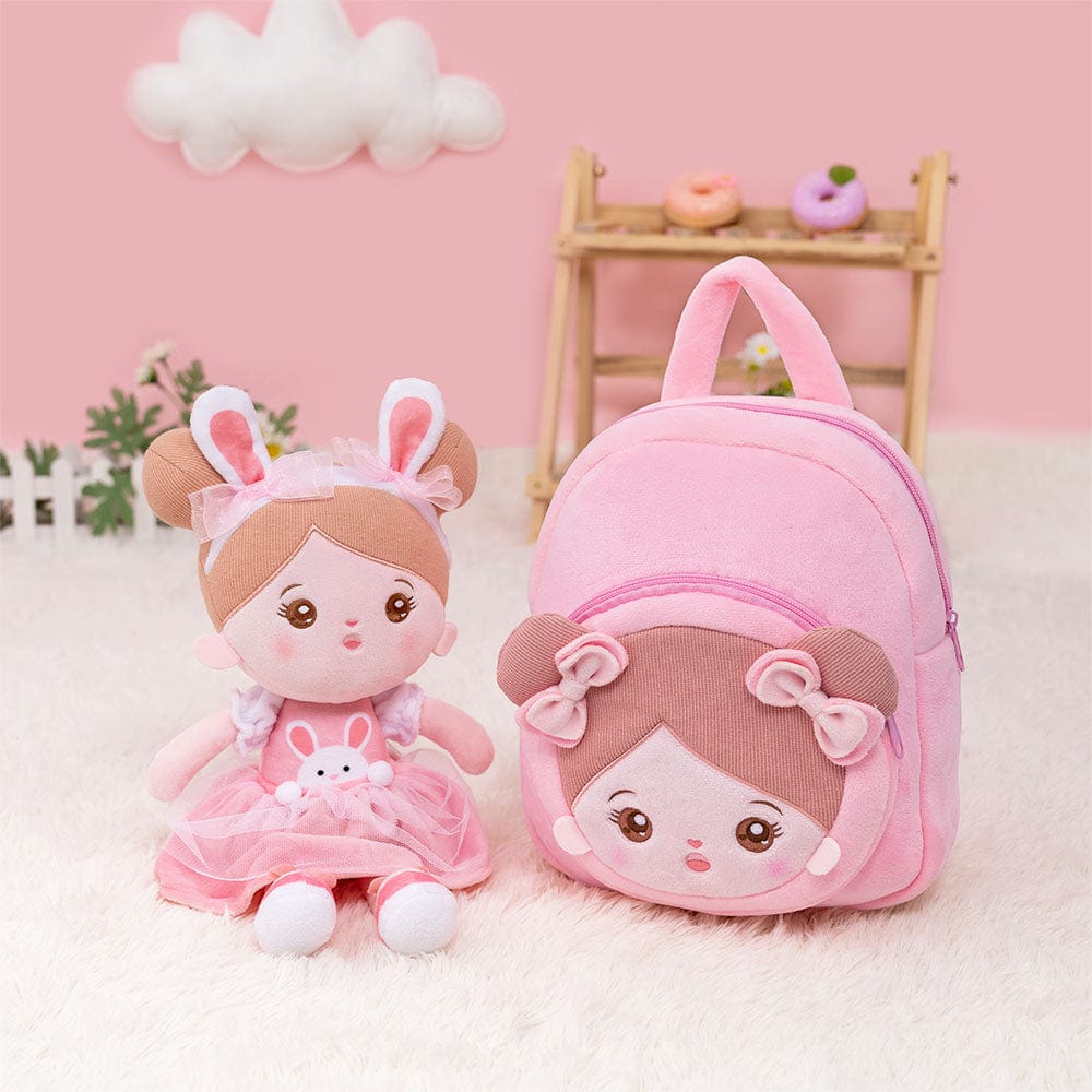 OUOZZZ Personalized Plush Rag Baby Girl Doll + Backpack Bundle -2 Skin Tones