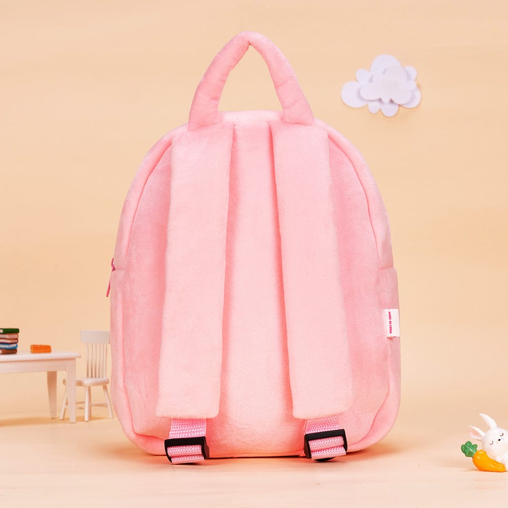 OUOZZZ Personalized Pink Plush Backpack with Doll Carrier