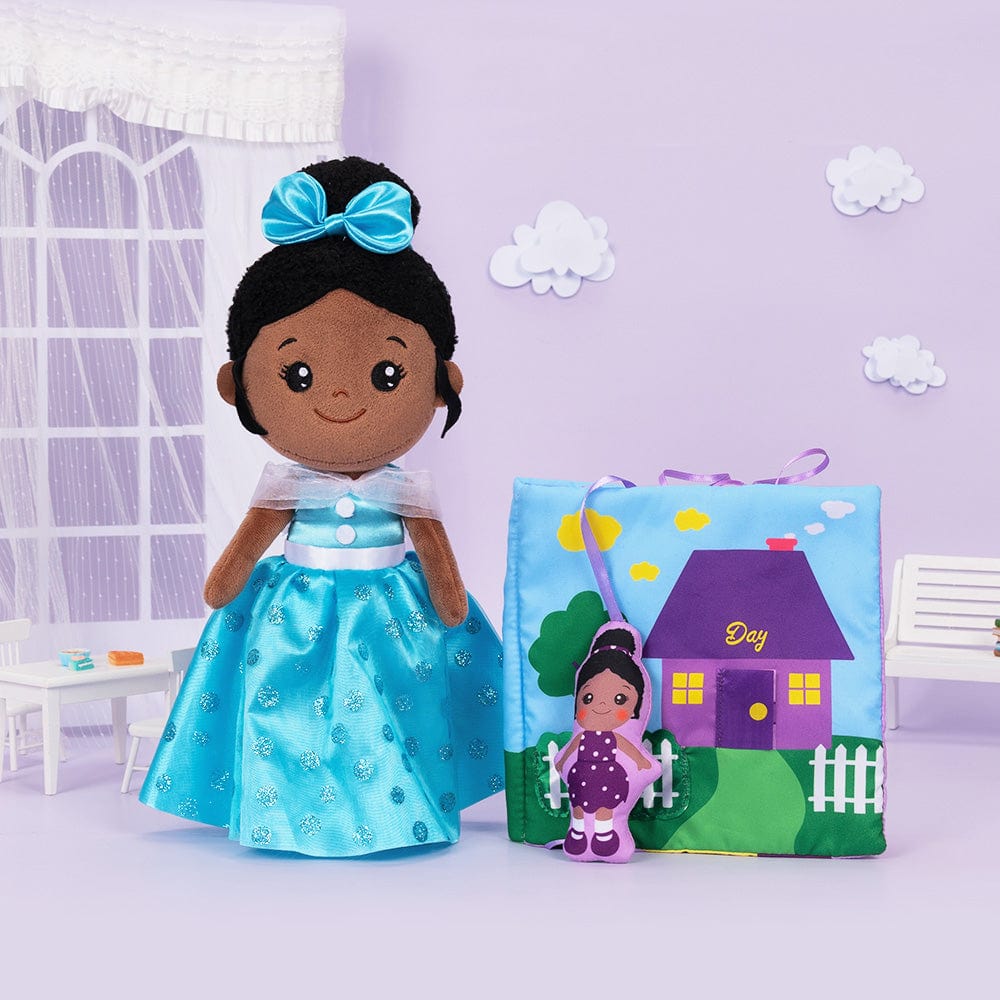 OUOZZZ Personalized Deep Skin Tone Plush Blue Princess Doll