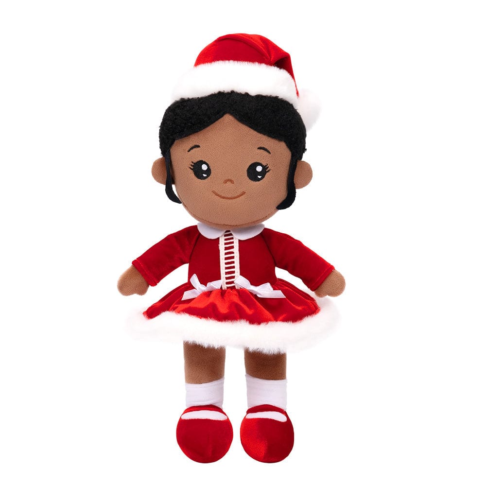 OUOZZZ Personalized Deep Skin Tone Red Christmas Plush Baby Girl Doll