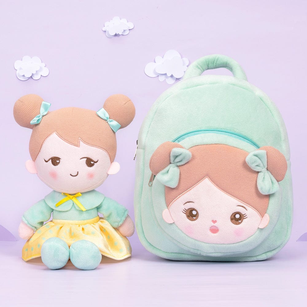 OUOZZZ Personalized Playful Light Green Doll With Backpack