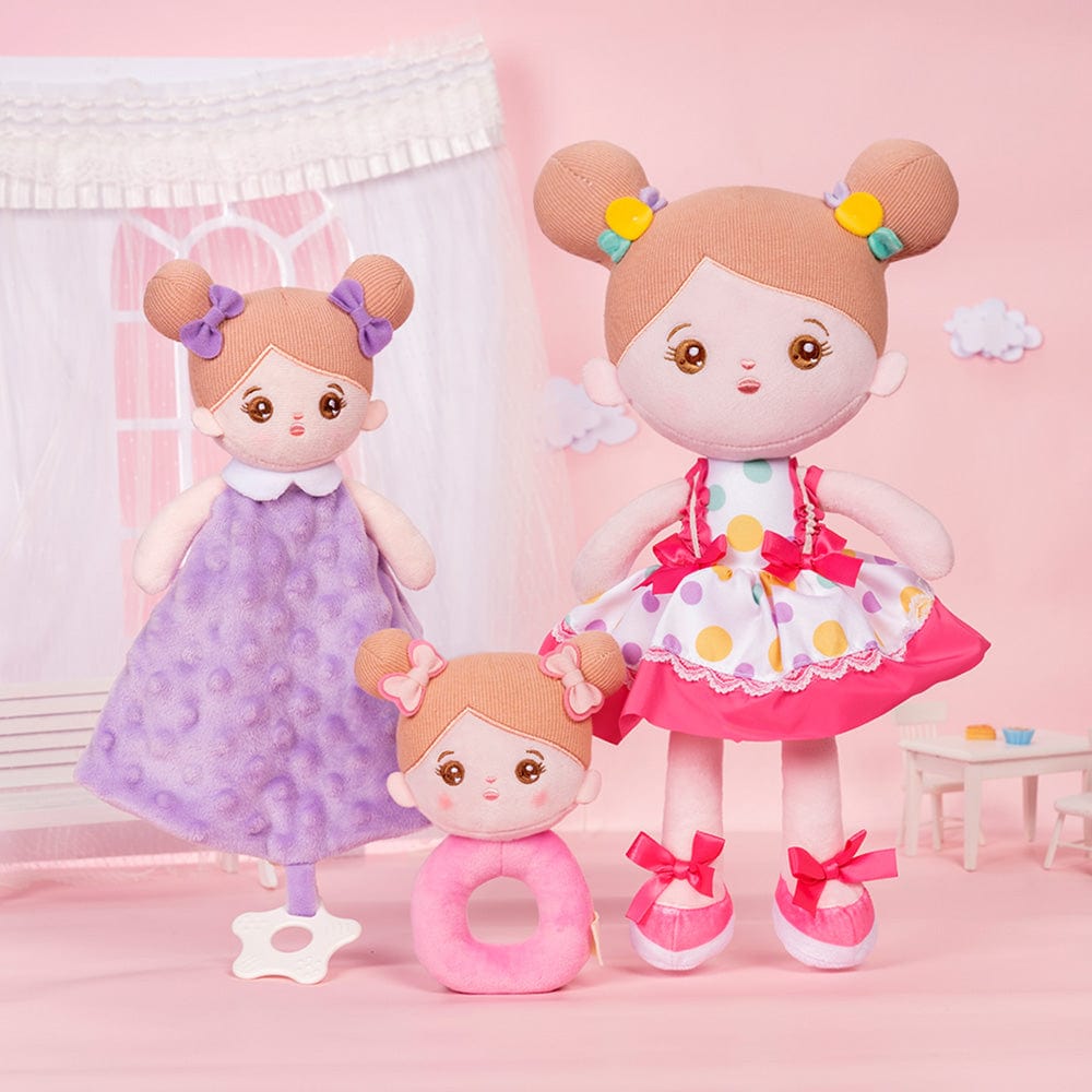 OUOZZZ Personalized Pink Polka Dot Skirt Plush Rag Baby Doll