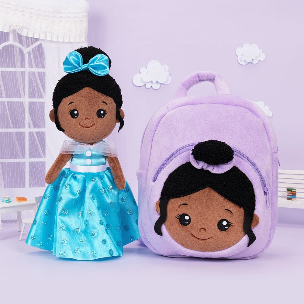 OUOZZZ Personalized Deep Skin Tone Plush Blue Princess Doll