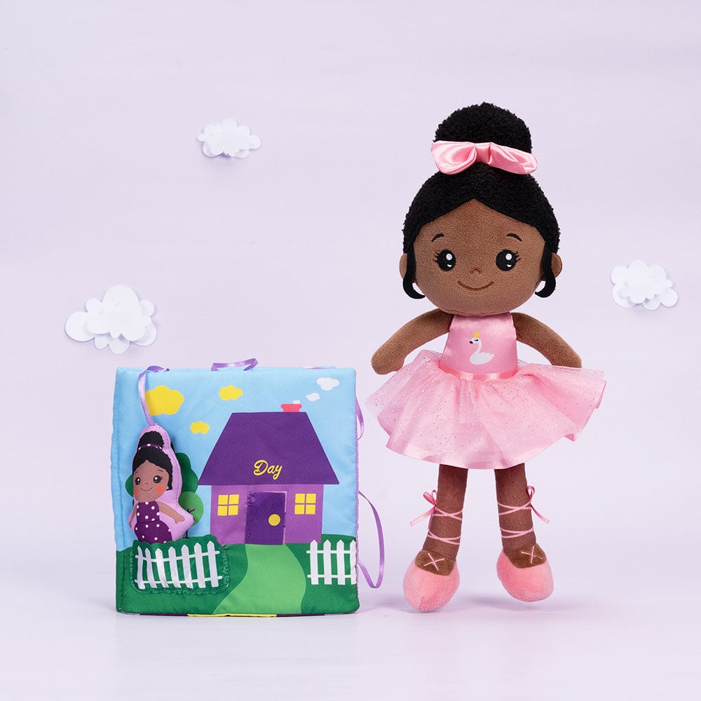 OUOZZZ Personalized Deep Skin Tone Plush Pink Ballet Doll Ballerina+Book