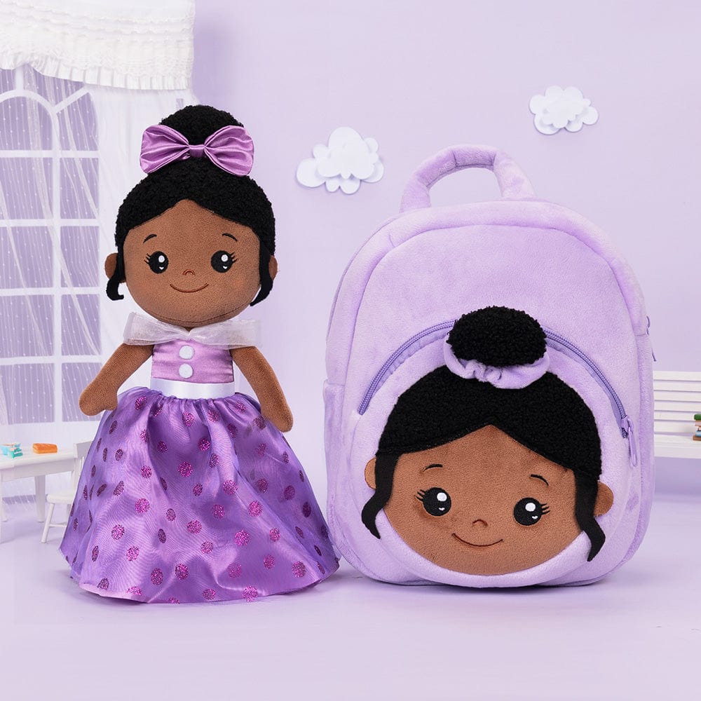 OUOZZZ Personalized Deep Skin Tone Plush Purple Princess Doll
