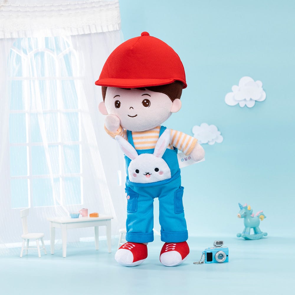 OUOZZZ Personalized Rabbit Overalls Plush Baby Boy Doll