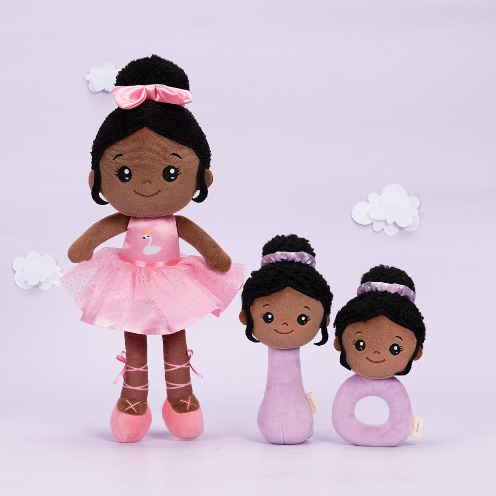 OUOZZZ Personalized Deep Skin Tone Plush Pink Ballet Doll