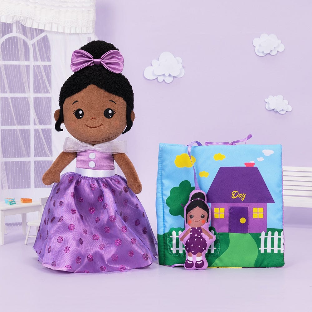 OUOZZZ Personalized Deep Skin Tone Plush Purple Princess Doll