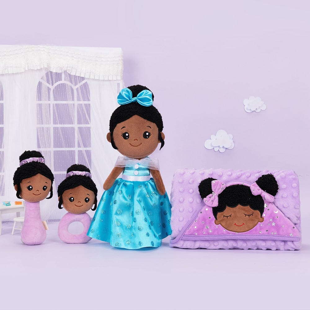 OUOZZZ Personalized Deep Skin Tone Plush Blue Princess Doll