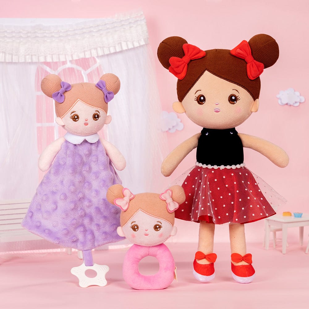 OUOZZZ Personalized Brown Skin Tone Plush Baby Doll With Rattle & Towel🔔