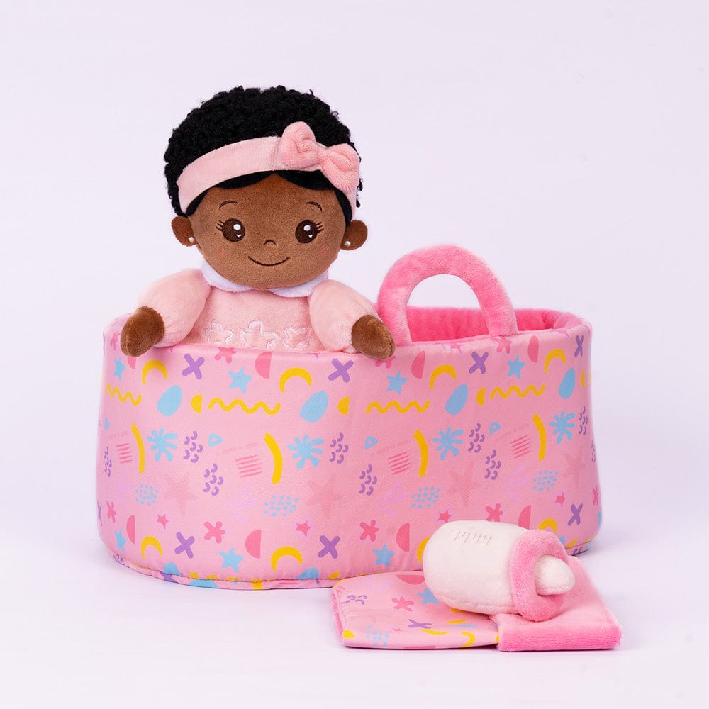 Personalizedoll Personalized  Pink Mini Deep Skin Tone Plush Baby Girl Doll & Gift Set