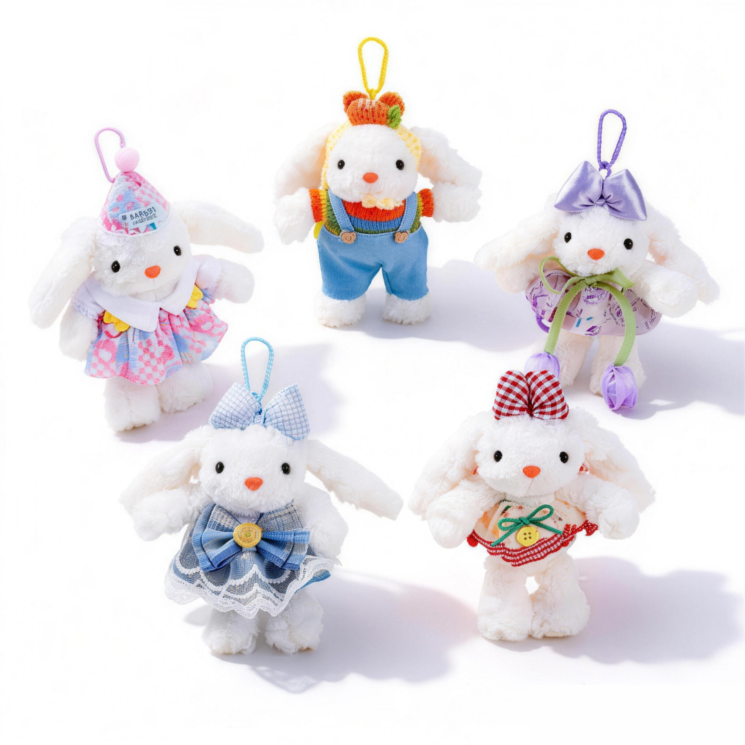 Set of 5 Dress-Up Bunny Buddies Keychain Dolls 
