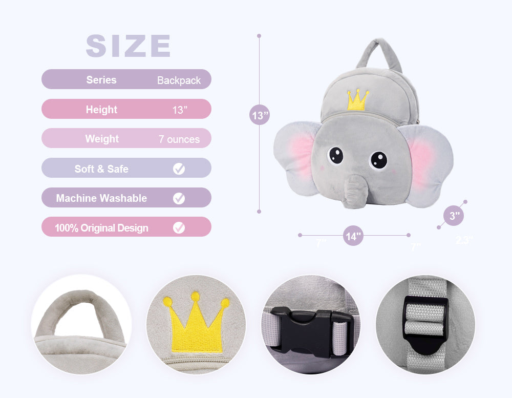 Personalized Elephant Plush Bag, Baby's first cute backpack