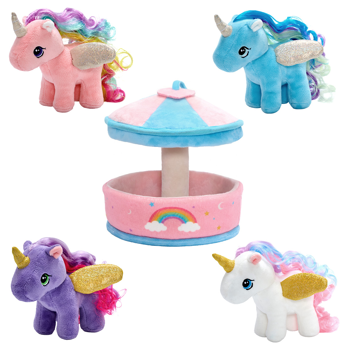 Carousel Plush Toy Set with 4 Unicorns