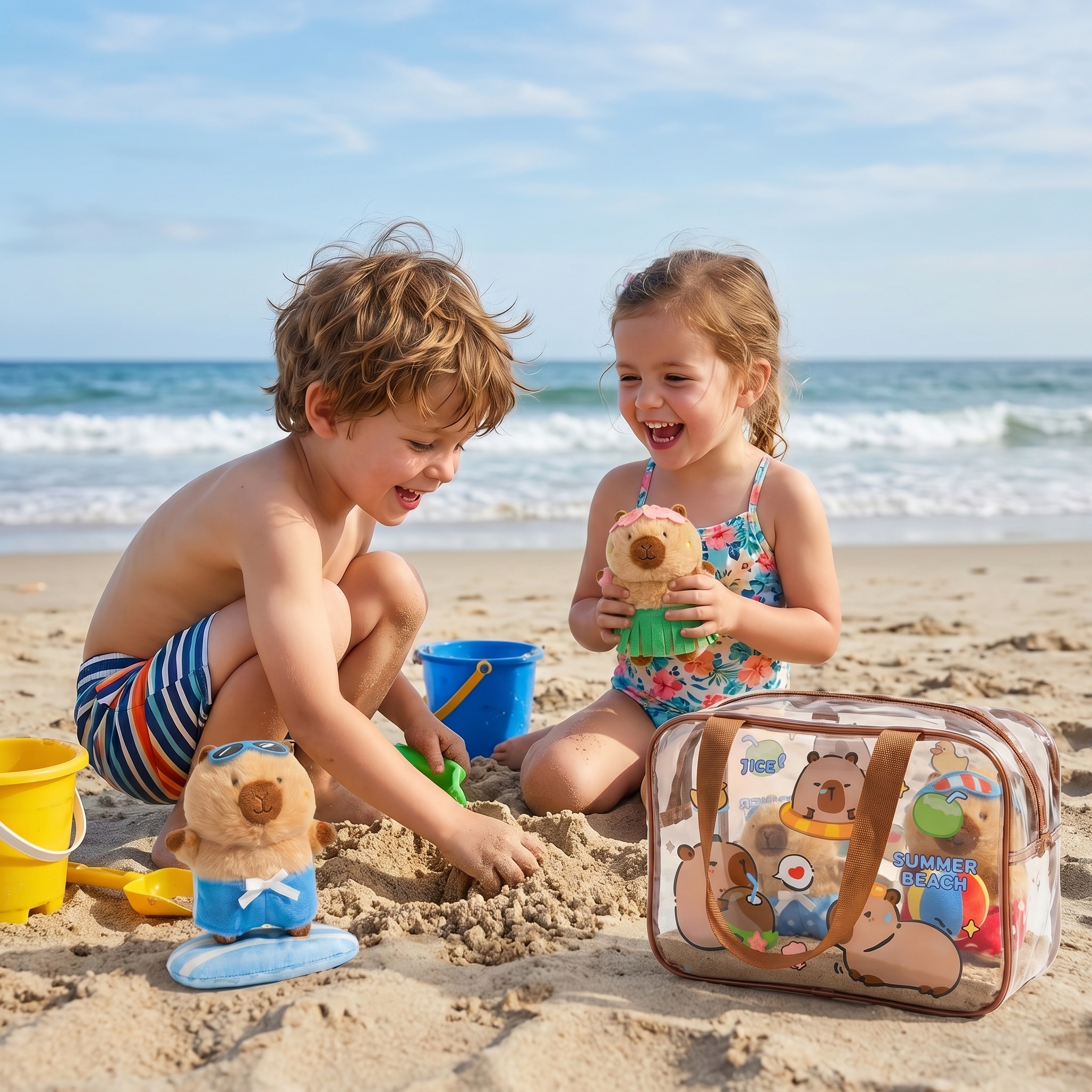 Capybara Summer Beach Adventure 6-Piece Plush Playset with Splash Bag (Ages 2-6)