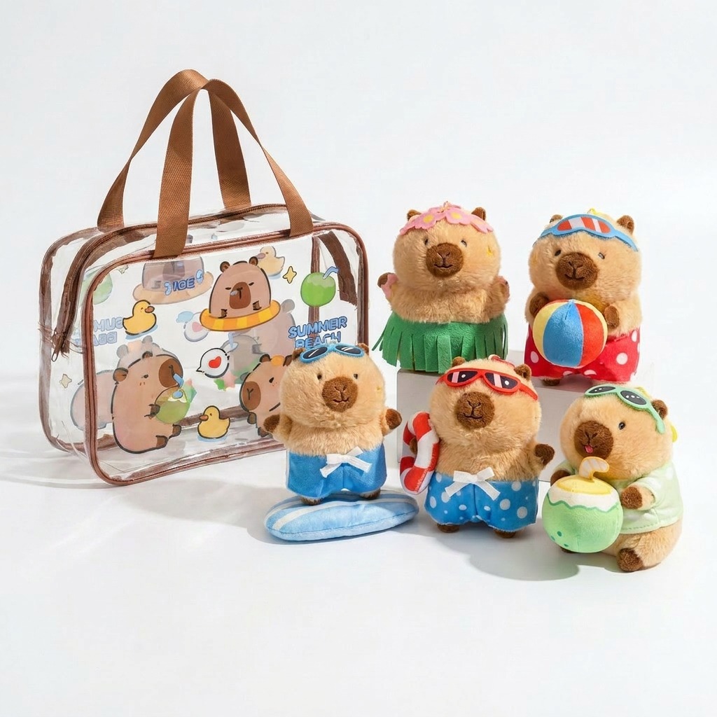 Capybara Summer Beach Adventure 6-Piece Plush Playset with Splash Bag (Ages 2-6)