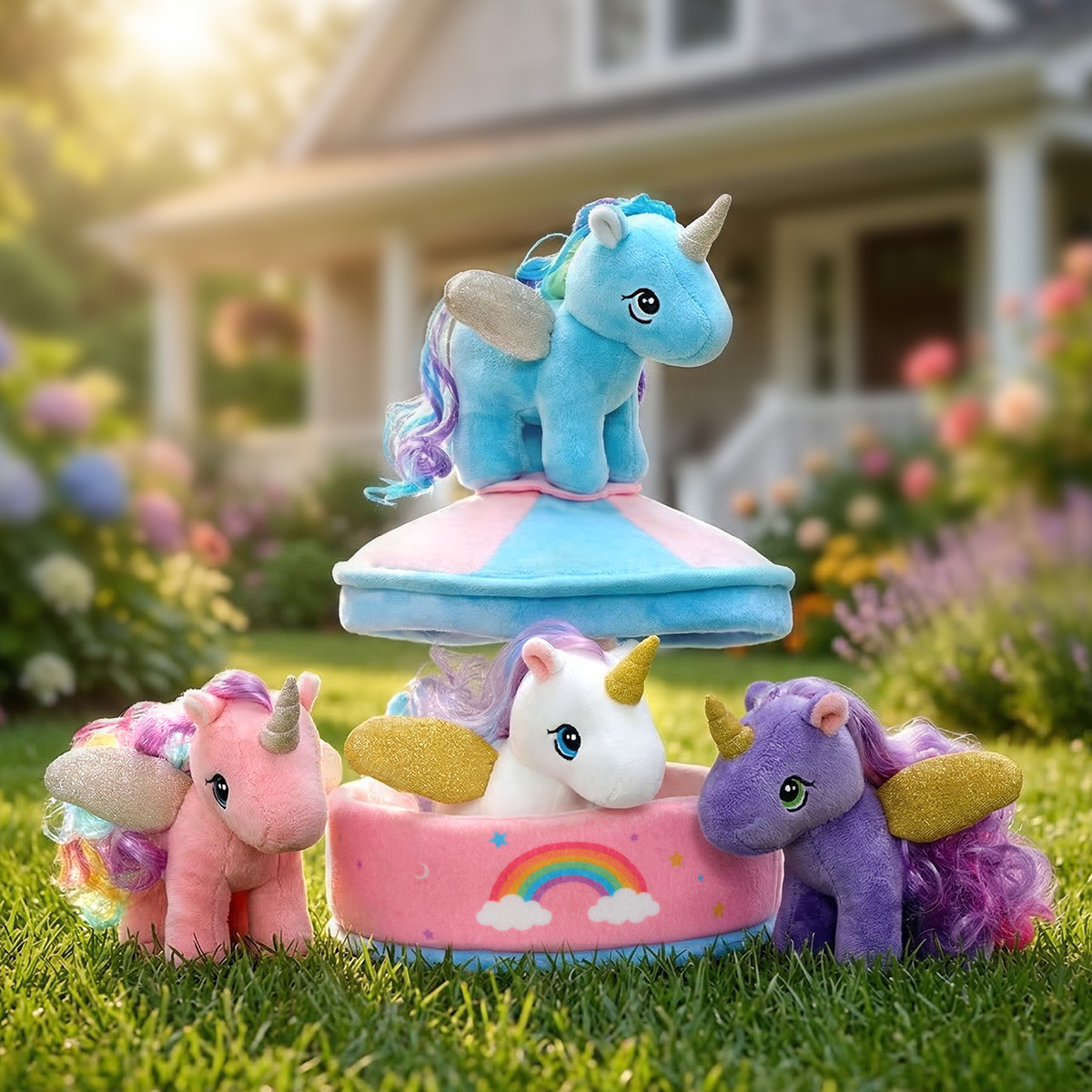 Carousel Plush Toy Set with 4 Unicorns