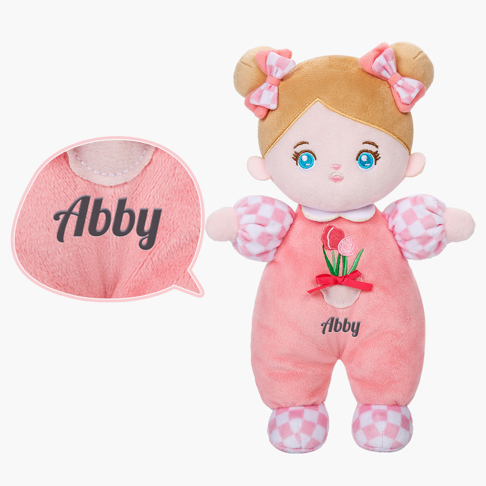 Bassinet Baby Doll - Name Personalizable, Tulle Ribbon Basket Wrap