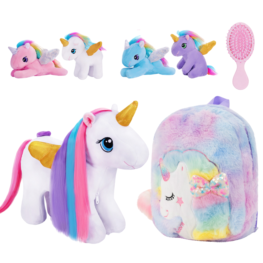 OUOZZZ Colored Hair Unicorn Rapunzelcorn Stuffed Animal, with 4