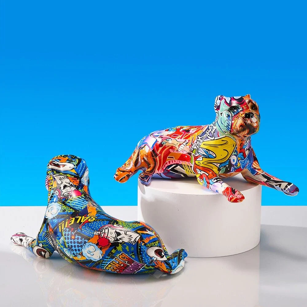 Pit Bull Graffiti Painted Dog Statue