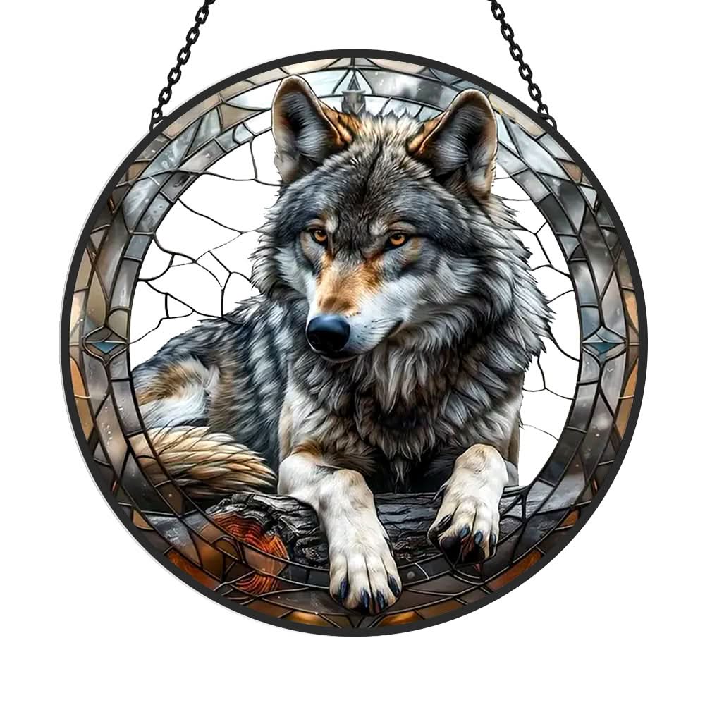 Gray Wolf Portrait Stained Glass Suncatcher